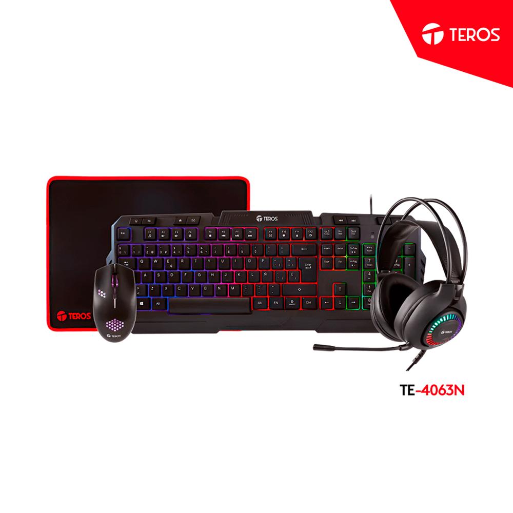 KIT TEROS TE-4063N  KIT 4 en 1 Teclado Multimedia Mouse Headset Mouse Pad.