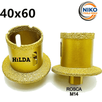 Broca Avellanador Diamantada para Perforar Porcelanato Granito Mármol en Lavabos y Desagues 40x60 mm
