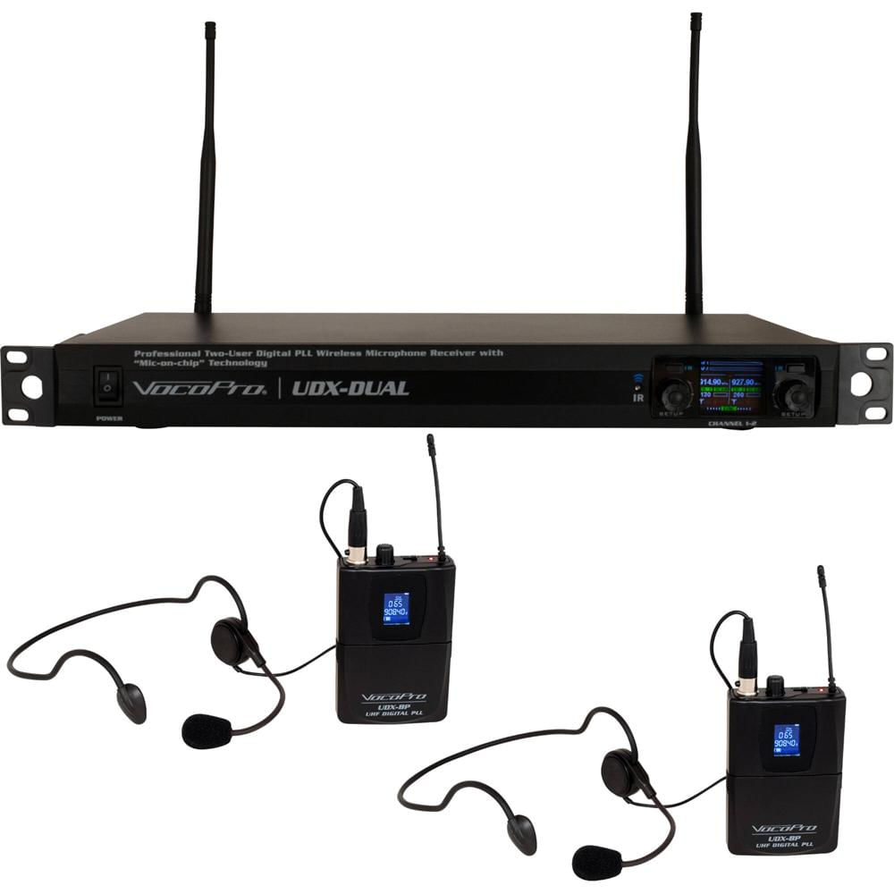 VocoPro UDX-Dual-Bodypack Sistema de Micrófono Inalámbrico Digital con 2 Micrófonos Hea