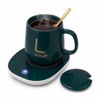 Taza Eléctrica con Calentador Café Lucky con Base Térmica Tapa y Cuchara Verde