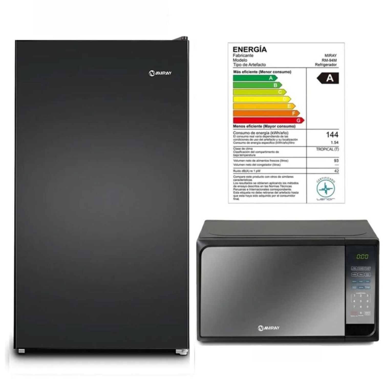 Combo Frigobar RM-94M con Llave Negro 93L - Horno Microondas HMM-20N 20 L