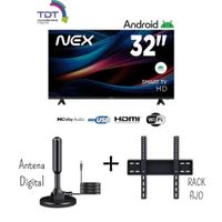 Televisor NEX 32 Pulgadas HD Smart TV Android 14 TVLED32S - Antena Digital - Rack Importado Combo