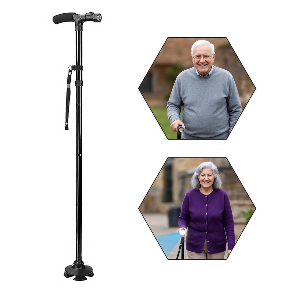 Bastón Apoyo Para Caminar Plegable  Luz Led Ortopedico Antideslizante