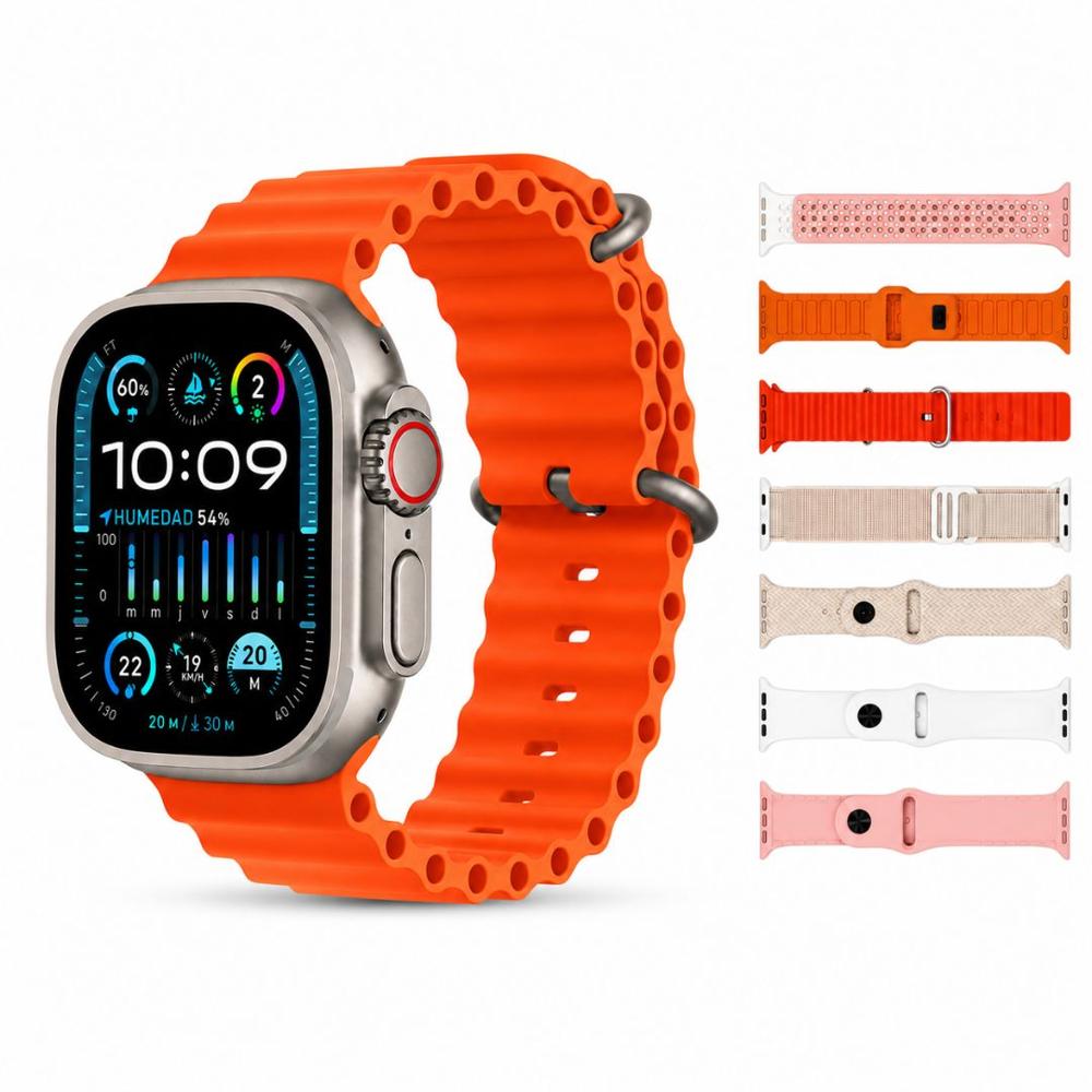 Smartwatch DS7 en 1 Ultra Big 3 con 7 Correas Monitoreo Salud y Modos Deportivos Plateado