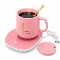 Taza Eléctrica con Calentador Café Lucky con Base Térmica Tapa y Cuchara Rosado