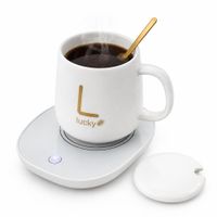Taza Eléctrica con Calentador Café Lucky con Base Térmica Tapa y Cuchara Blanco