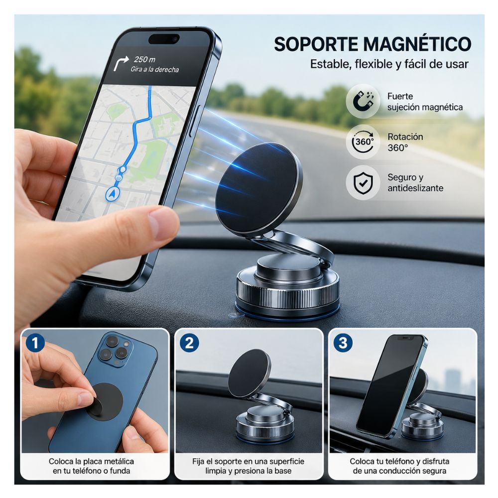 Soporte Magnetico 360 Ajustable Plegable para celular con placa Metalica