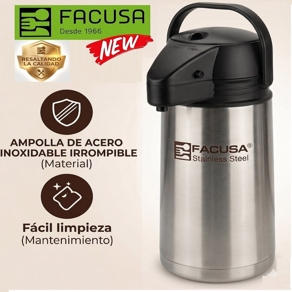 Termo sifón Facusa 1.90 litros DE ACERO INOXIDABLE IRROMPIBLE con asa-Garantia
