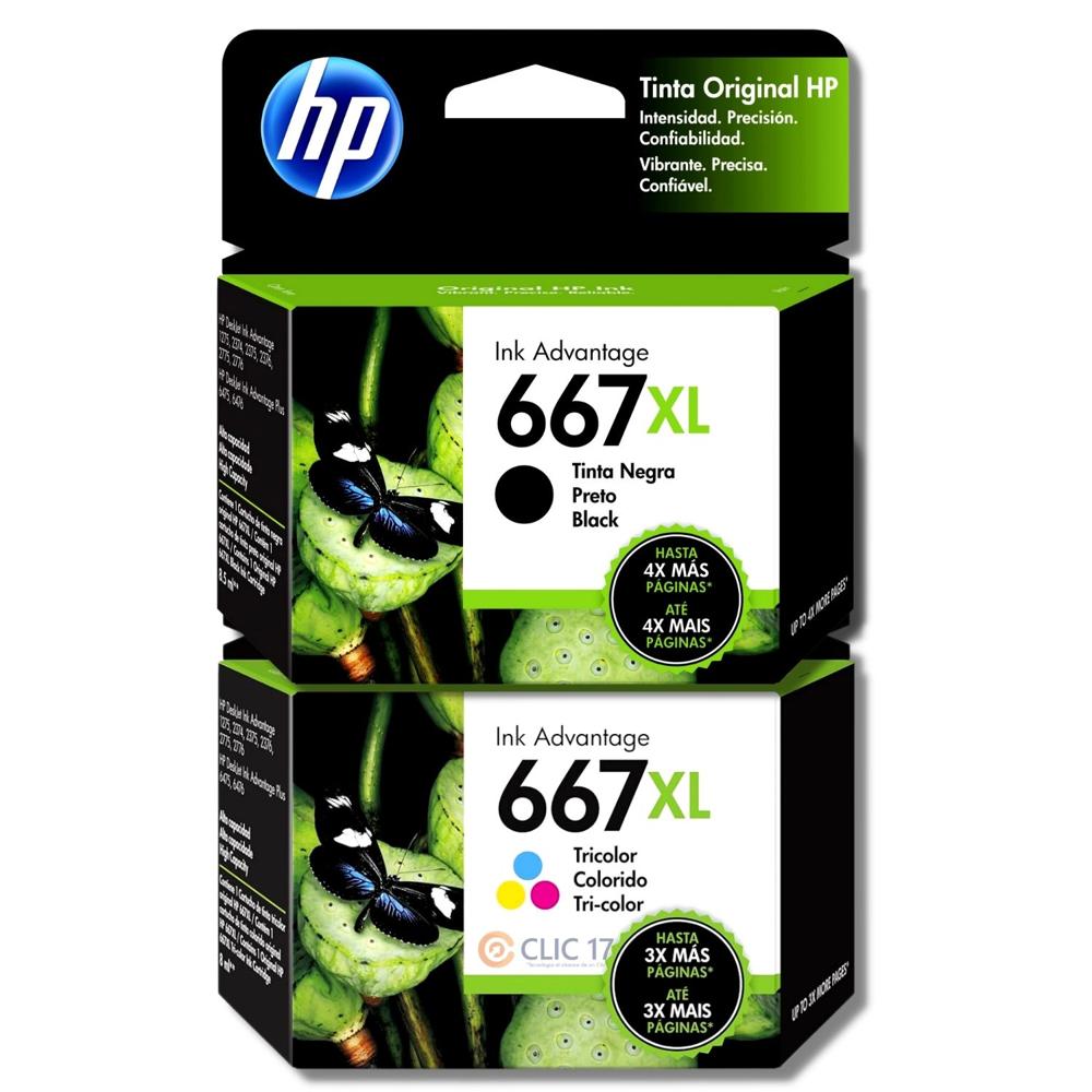 Kit Tinta HP 667XL Negro, Tricolor Original