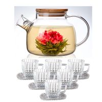 Tetera  con tapa de bambú 1000 ml  tazas y platos