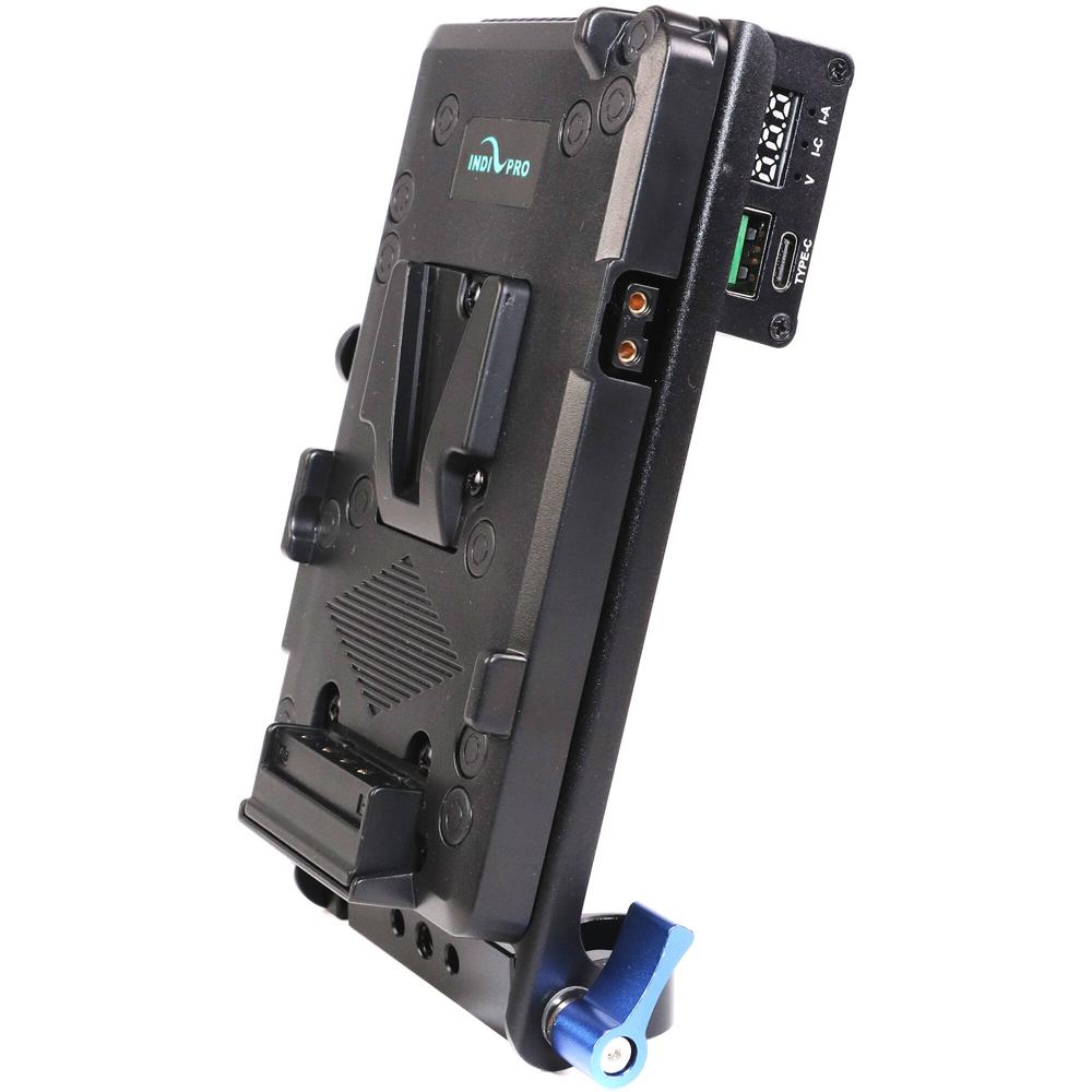 IndiPRO Tools Adaptador de Placa de Batería V-Mount a USB Type-C con Soporte de Varilla d