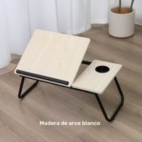 MESA PORTÁTIL PLEGABLE PARA LAPTOP ALTURA  AJUSTABLE 5 NIVELES MADERA ARCE BLANCO