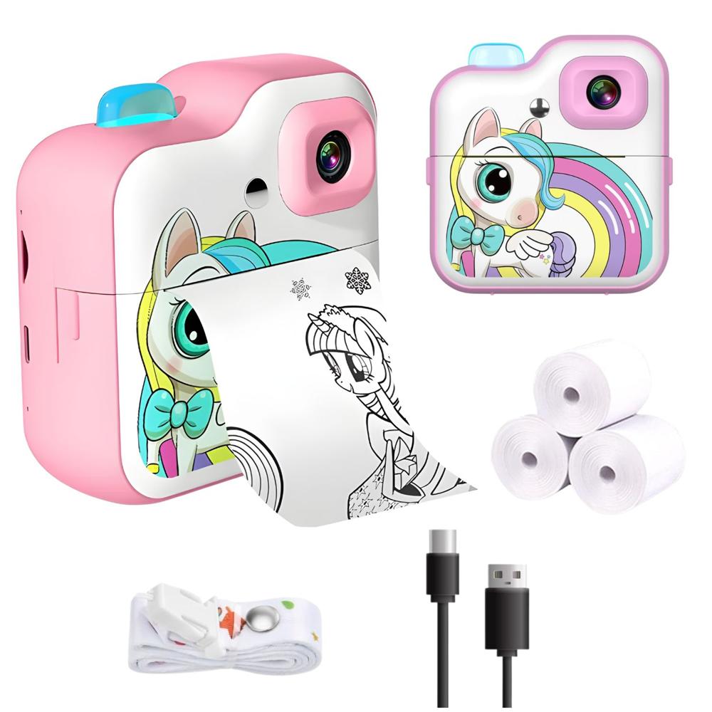 Cámara Infantil con Impresora Instantánea 1080P Unicornio para Niños Fotos Video HD y Juegos Rosa