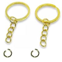 100 Aros Llavero Plano con Cadena Metálico Dorado de 2.5cm
