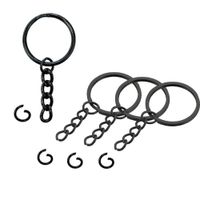 100 Aros Llavero Plano con Cadena Metálico Negro de 2.5cm
