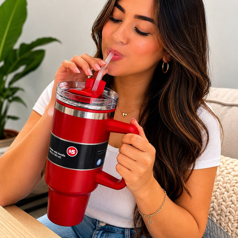 Vaso de 1200ml  Tomatodo de Plastico y Acero en la Base Rojo