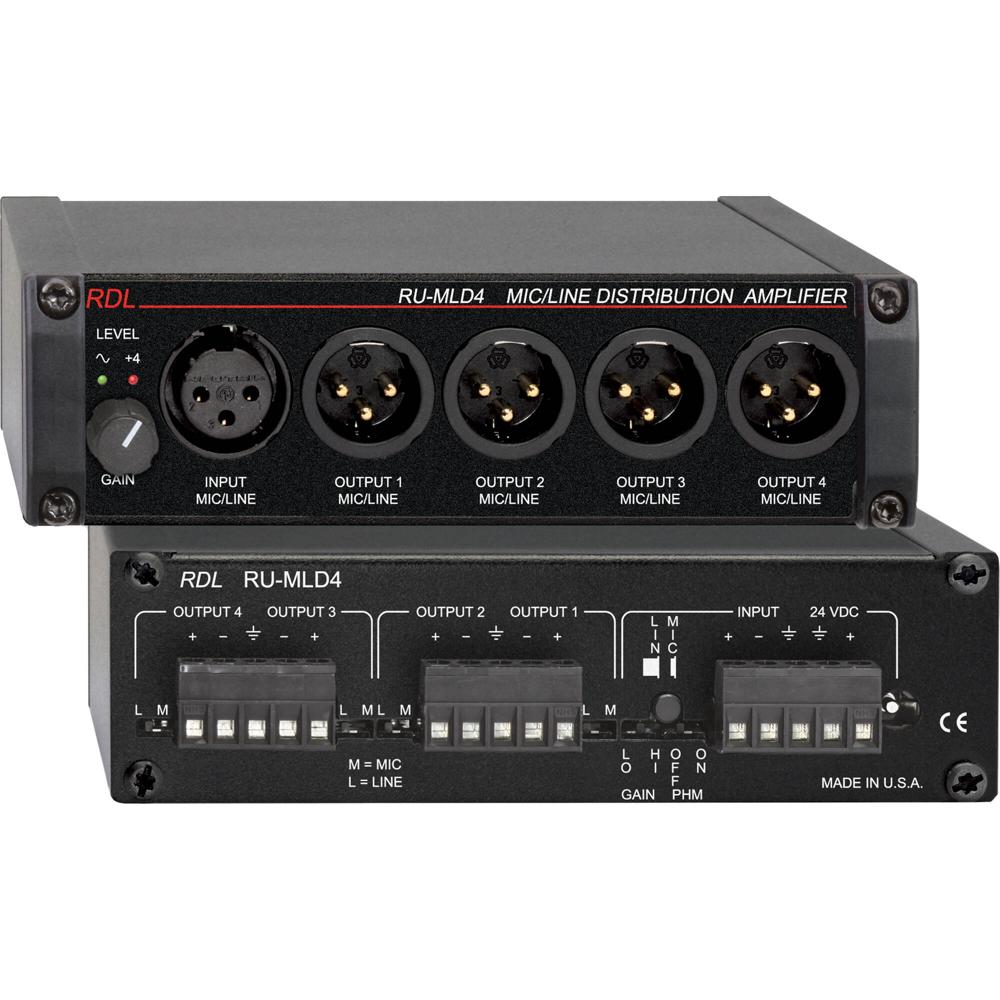 RDL Amplificador de Distribución de Audio RU-MLD4 1x4 con Phantom Power y Control de Gana