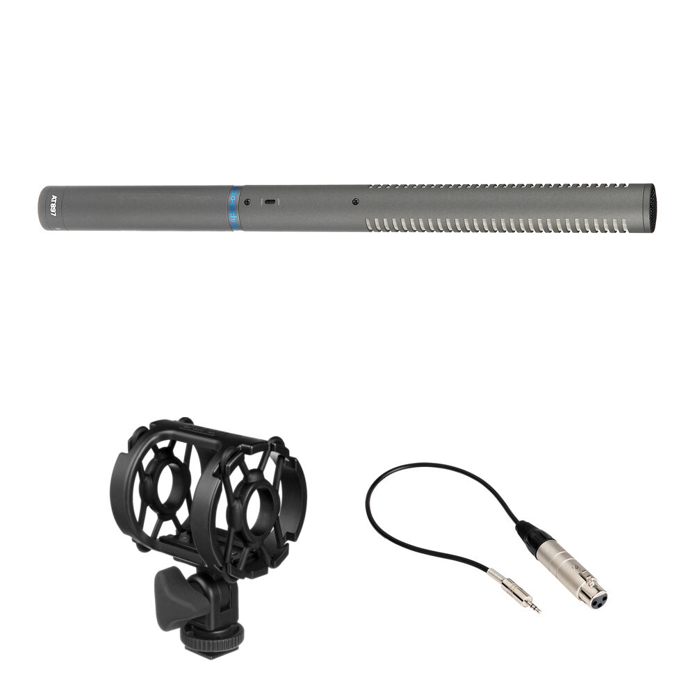 Audio-Technica AT897 Micrófono Shotgun con Shockmount y Cable XLR a 3.5mm