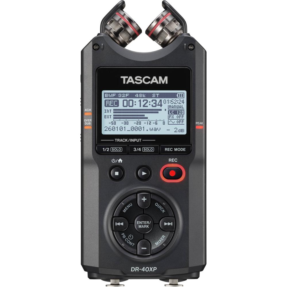 TASCAM DR-40XP Grabadora de Campo Portátil 4 Canales 32-Bit-Float con Micrófonos Ajustab