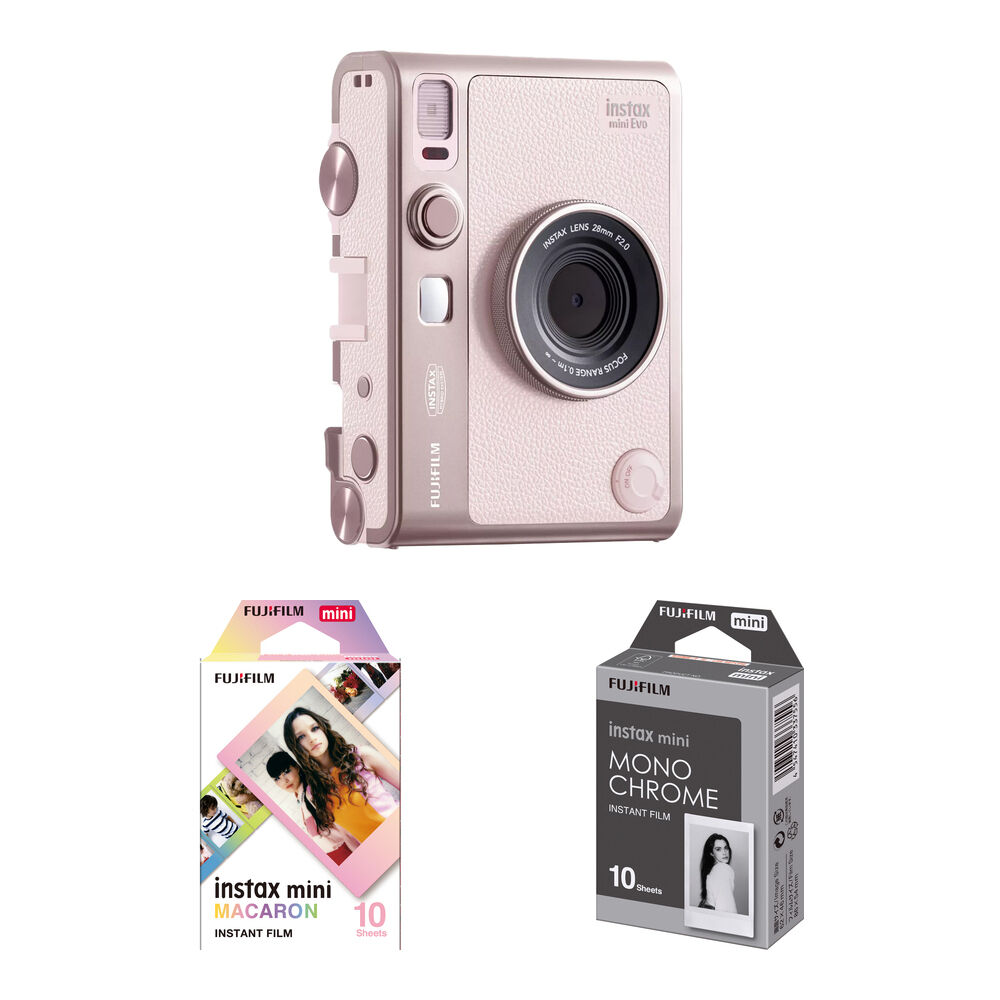 FUJIFILM instax mini EVO Cámara Instantánea Híbrida con Kit de Películas Color y Monoc