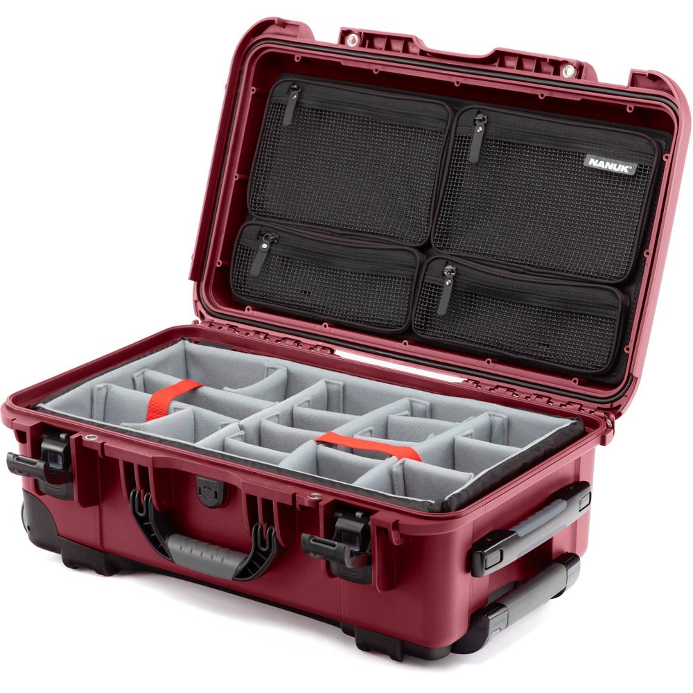 Nanuk 935 Funda Dura con Ruedas y Organizadores de Malla (Borgoña, 28.5L) - Resistente al