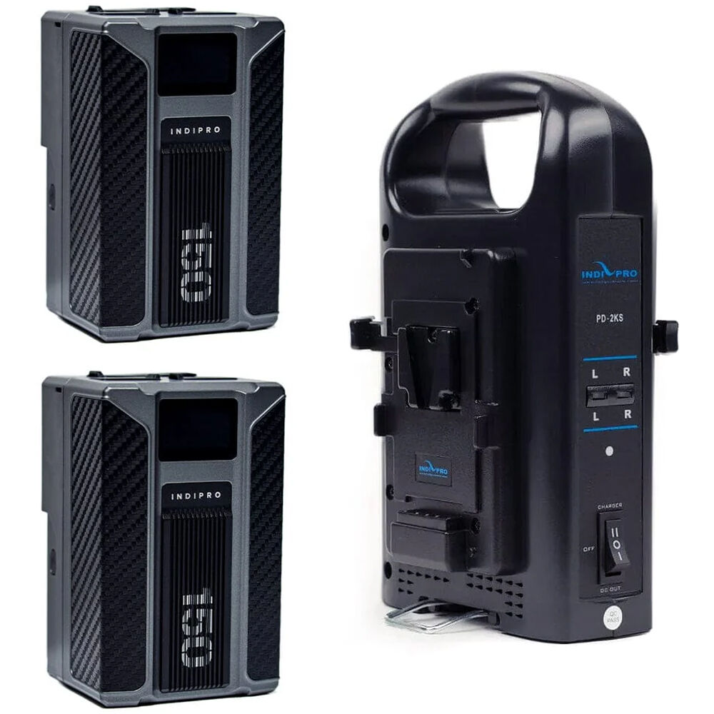IndiPRO Tools Kratos Kit de 2 Baterías V-Mount de 150Wh y Cargador Doble