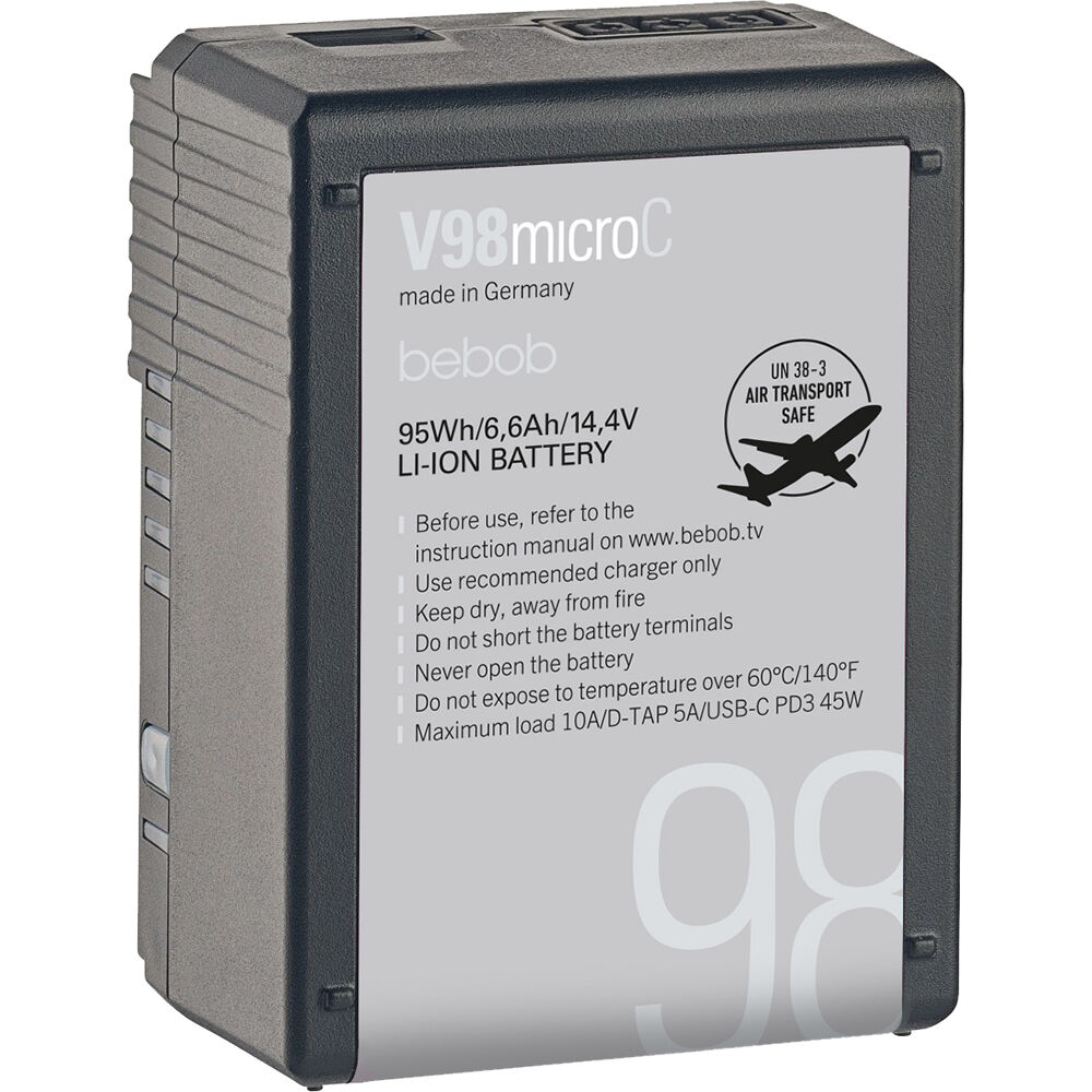 bebob V98MICROC Batería Li-Ion USB-C (95Wh, V-Mount) - 10A, Alarma de Estado, D-Tap y USB