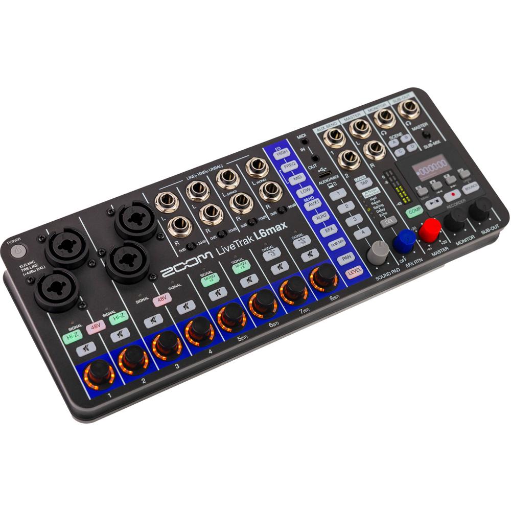 Zoom LiveTrak L6max Mezclador y Grabador Portátil de 12 Canales con 4 Entradas Combo y 8