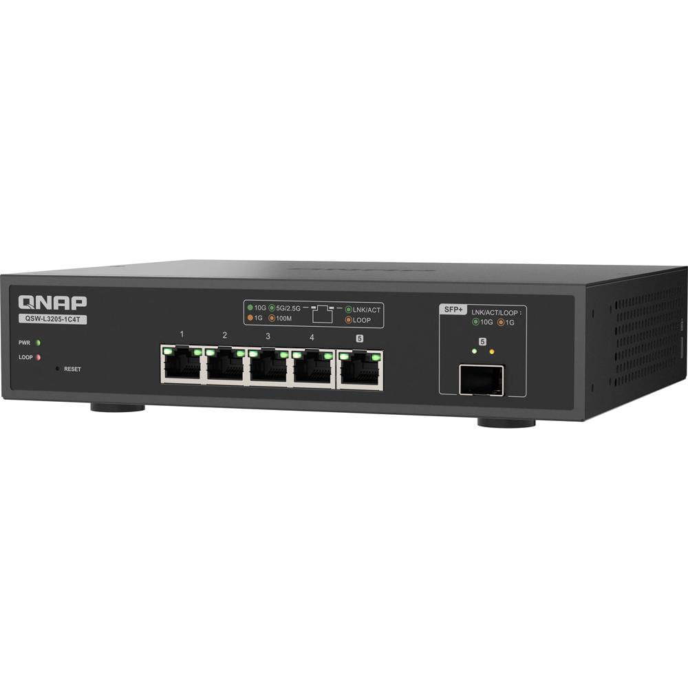 QNAP Switch de Red Gestionado 4 Puertos 10G QSW-L3205-1C4T-US con Capacidad de Conmutació