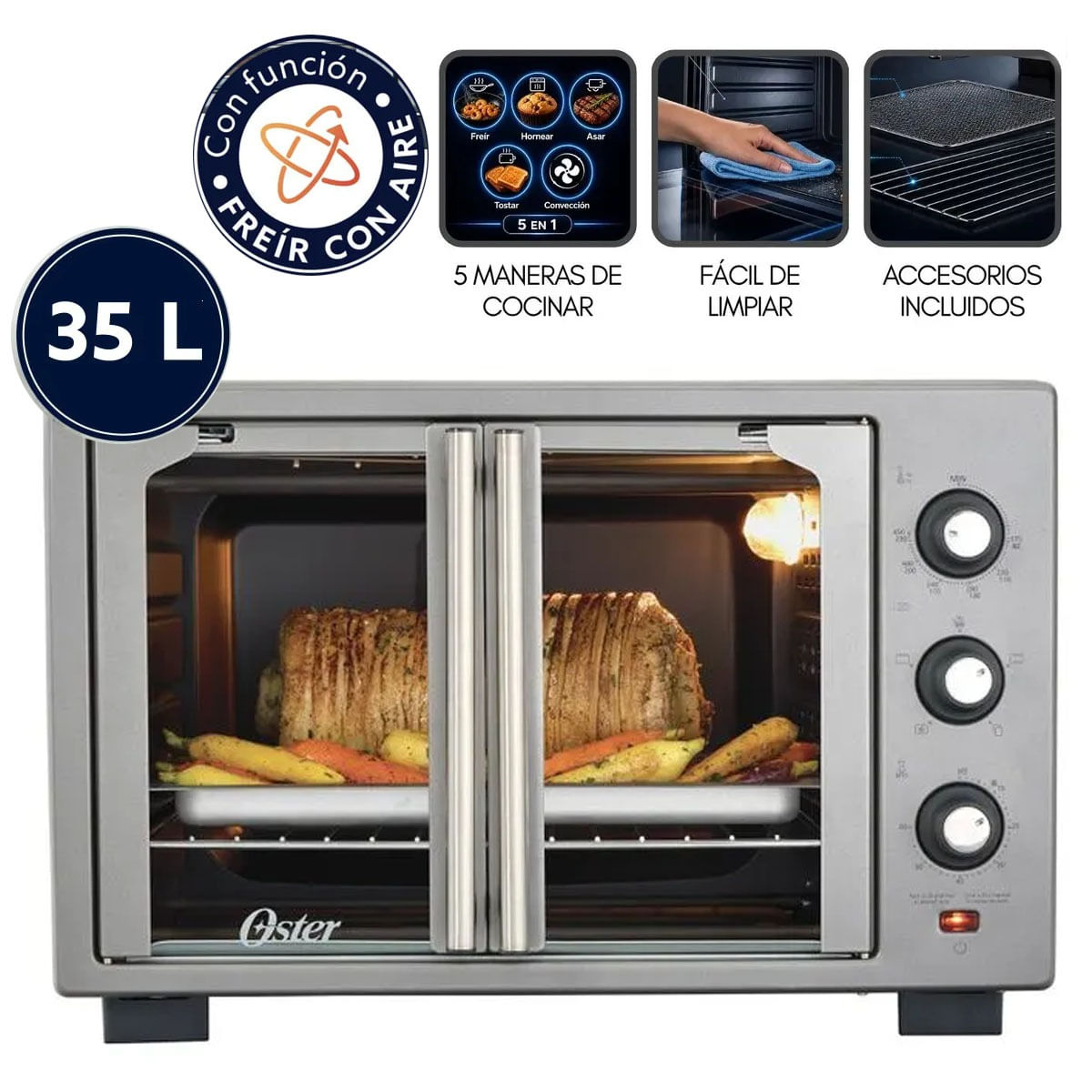 Horno con freidora de aire Oster de 35 litros puertas francesas TSSTTV35FDMAFNS