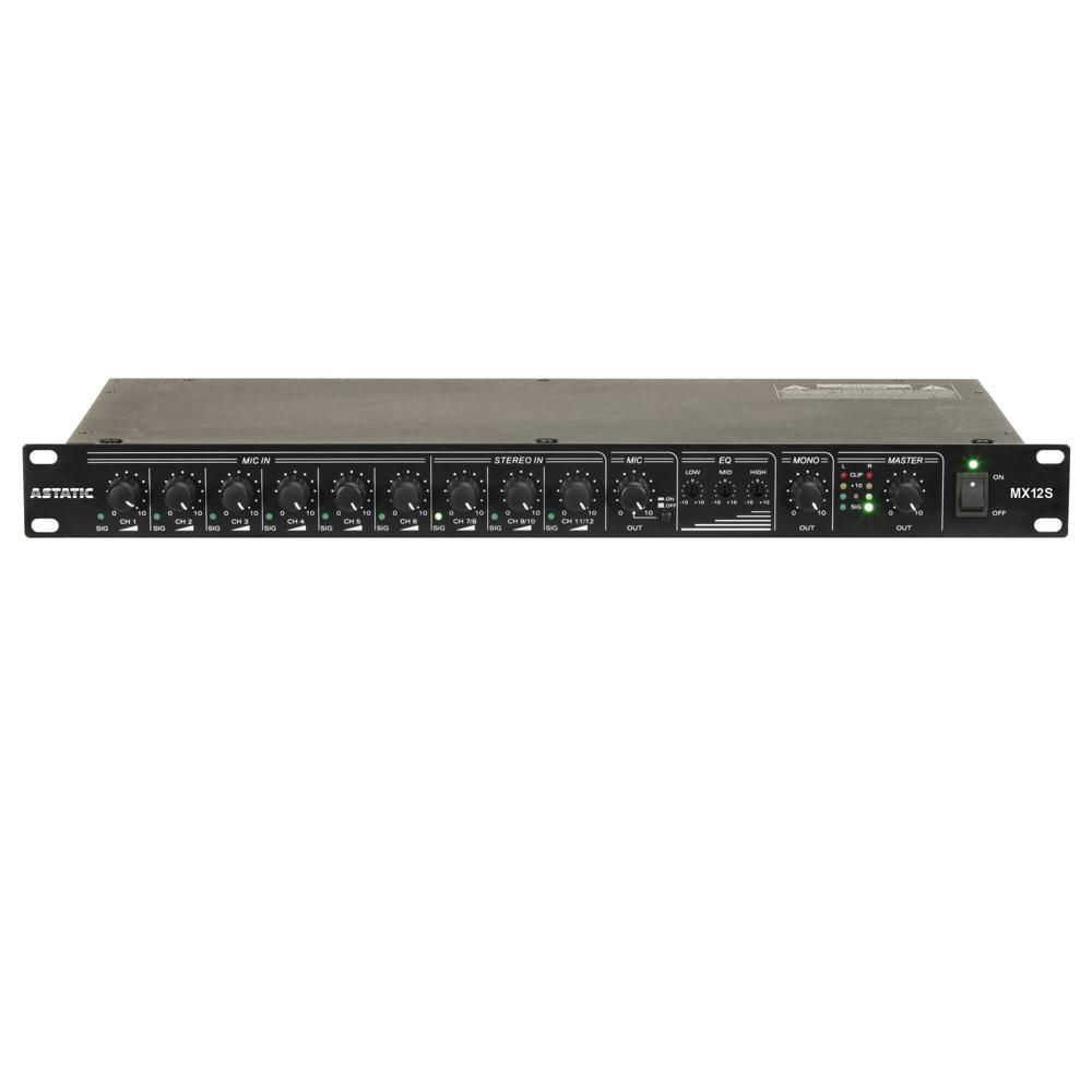 Astatic Mixer Rackmountable MX12S 12 Canales con 6 Entradas Combo XLR-1/4"" y Ecualizador d