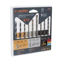 Juego de 9 brocas para metal concreto y madera Truper - 11339