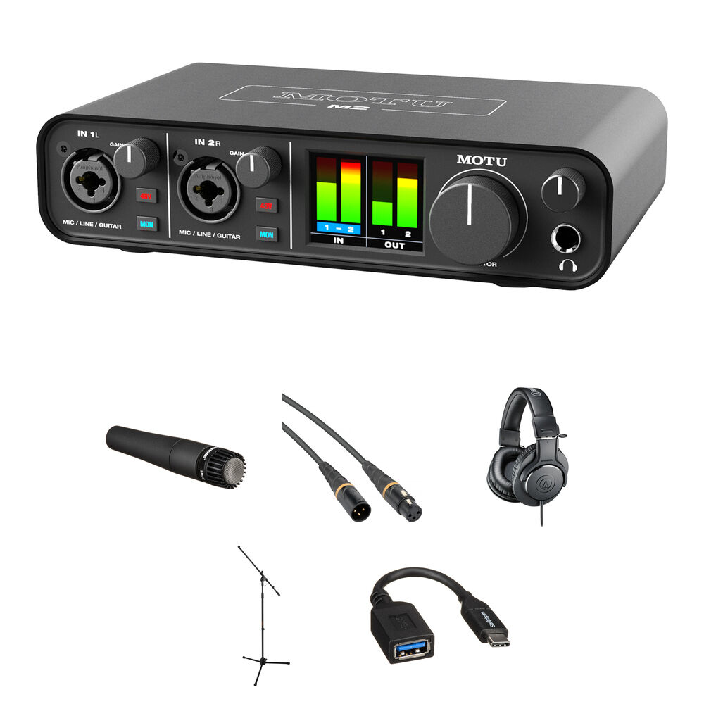 MOTU M2 Interfaz de Audio USB-C con Kit de Grabación de Guitarra
