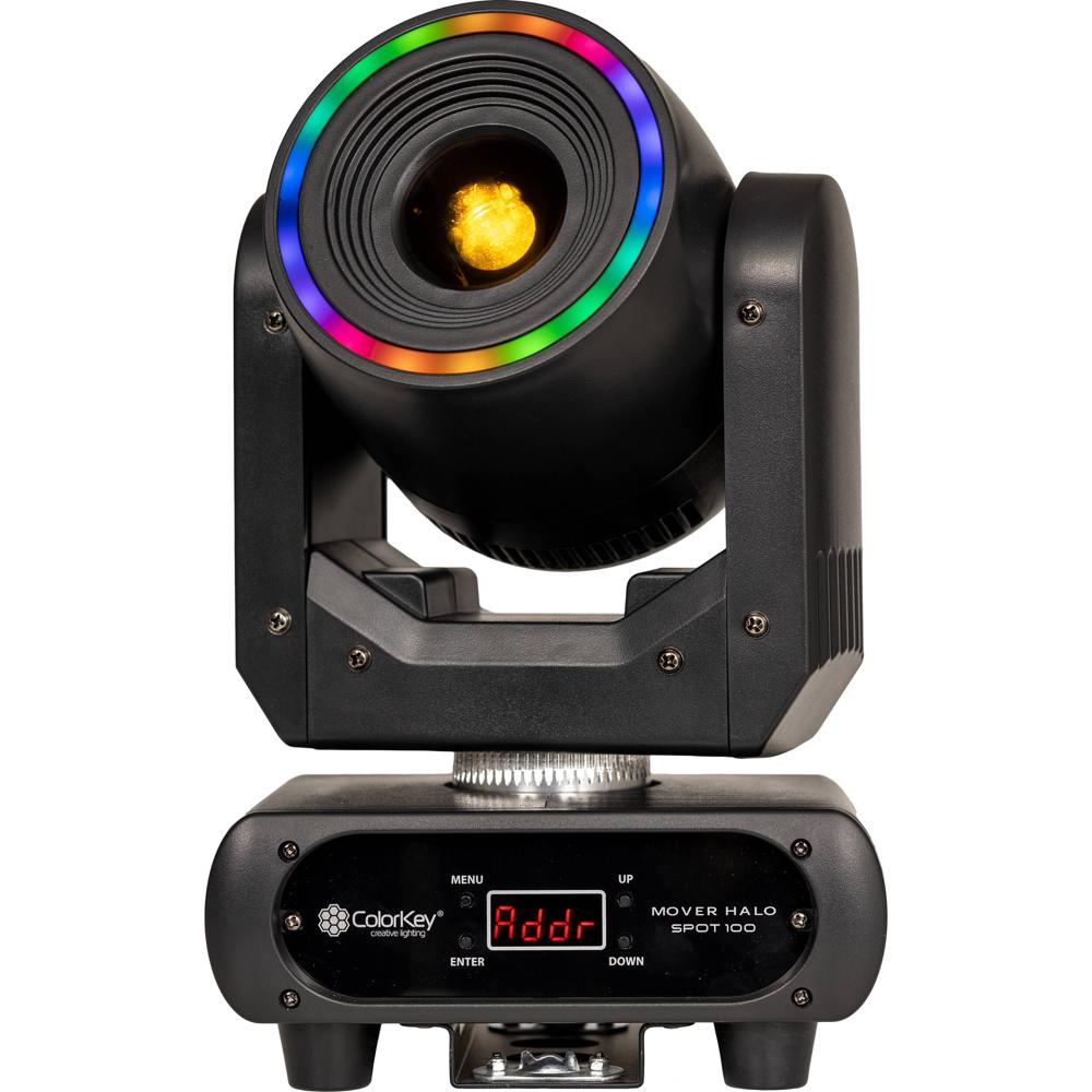 ColorKey Halo Spot 100 Moving Head 100W LED con 24 RGB Halo, 13° Beam Angle, DMX 19 Canal