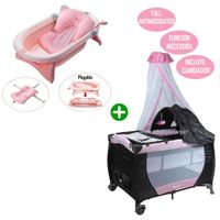 Cuna Corral Mecedora SALLY 716 RS con Tina Plegable Rosado
