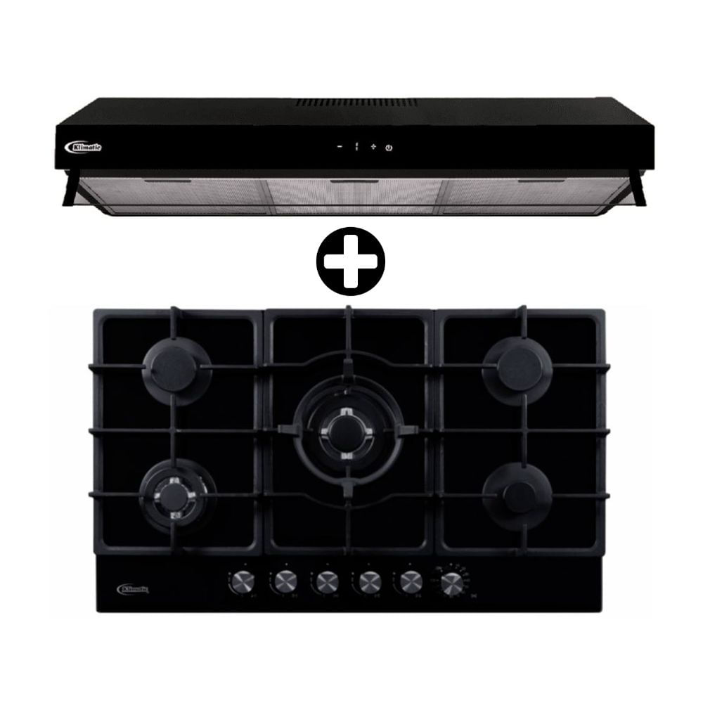 COMBO Klimatic: Cocina Empotrable Aosta 90 Negra 90cm + Campana Extractora 90cm Haarlem Negro