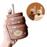 Vaso Tomatodo De Cerámica Con Diseños Bear Kawaii De 500 ml Marrón M3