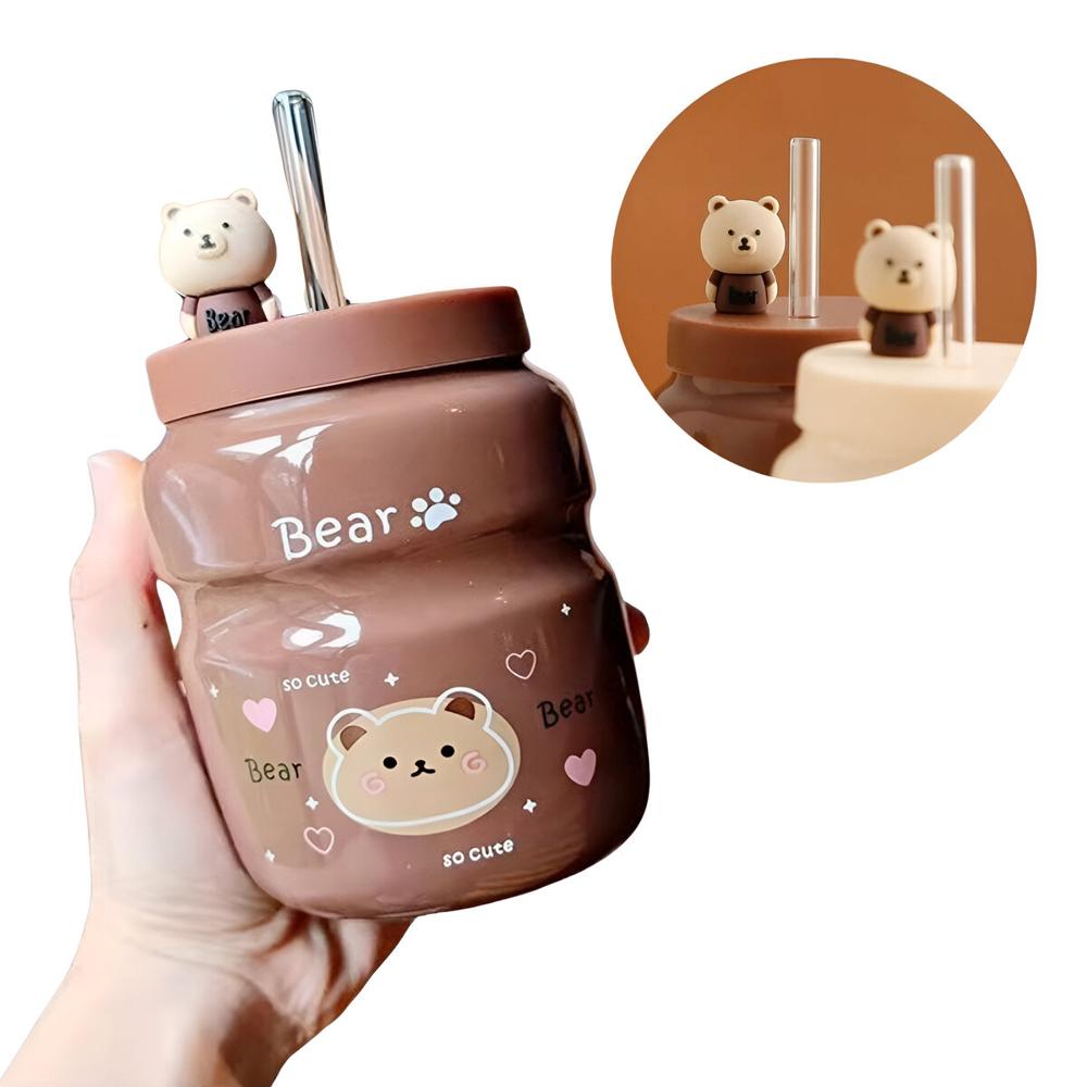 Vaso Tomatodo De Cerámica Con Diseños Bear Kawaii De 500 ml Marrón M3