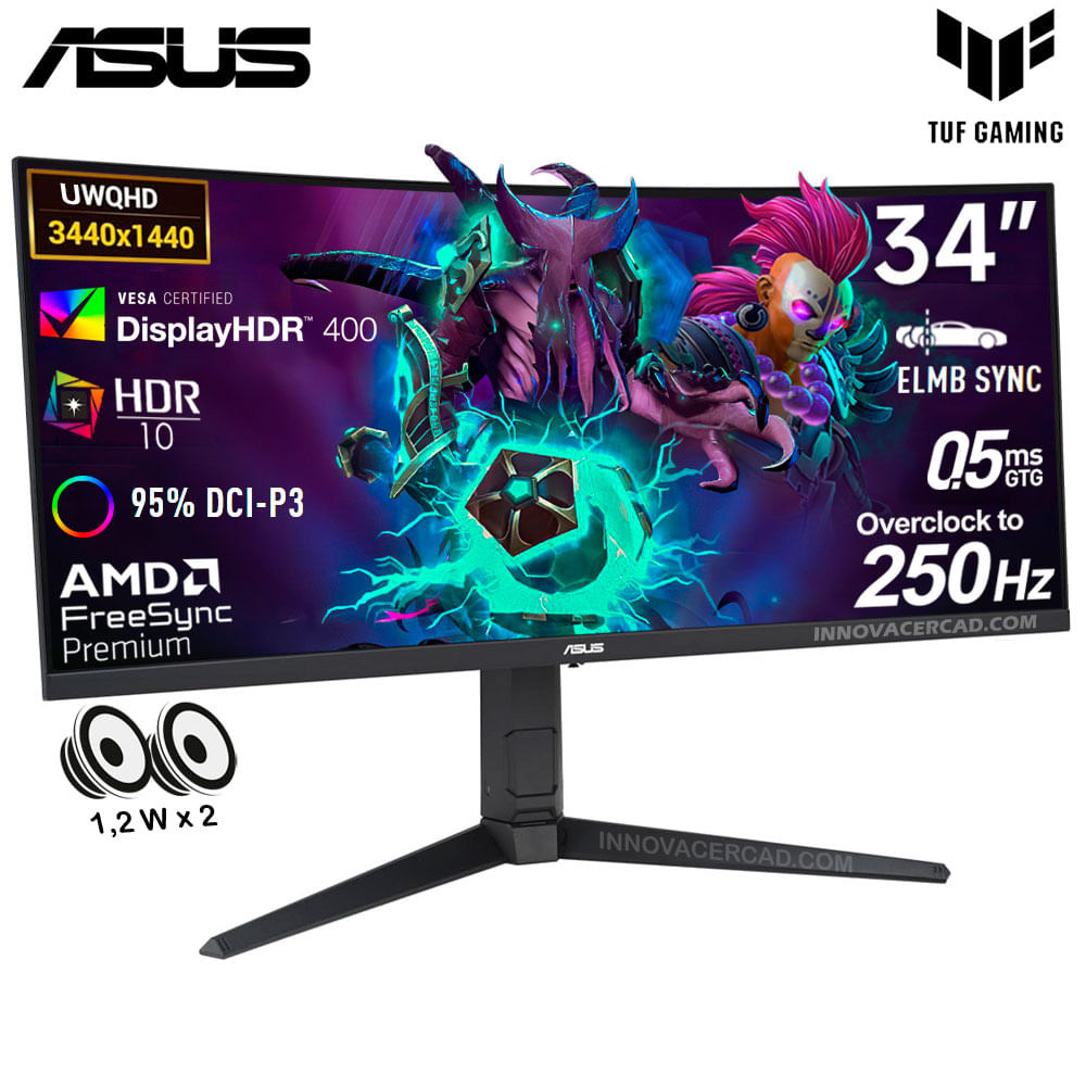 Monitor Curvo ASUS Tuf Gaming 34 VG34WQML5A 3440 x 1440 250Hz OC 0.5ms Display HDR400