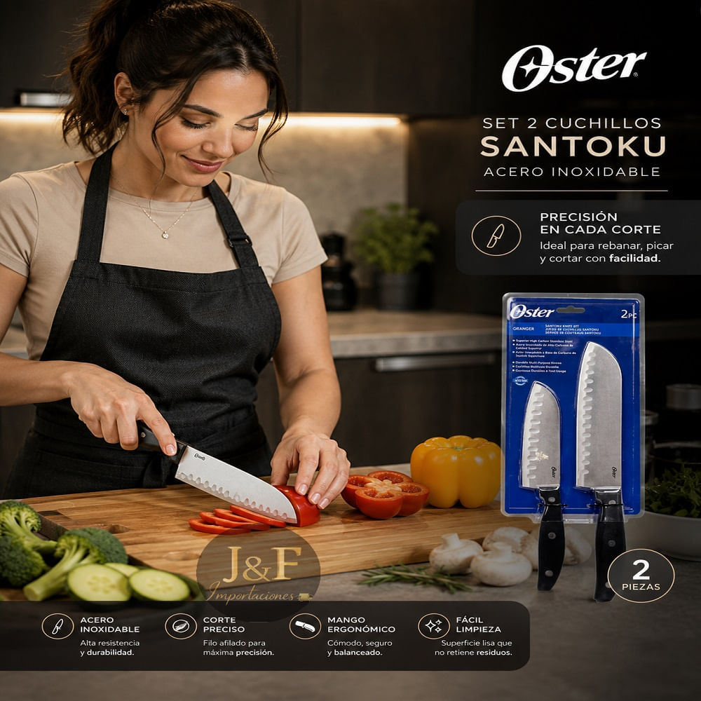 Set 2 Cuchillos Oster Santoku Acero Inoxidable