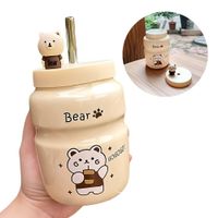 Vaso Tomatodo De Cerámica Con Diseños Bear Kawaii De 500 ml Blanco M1