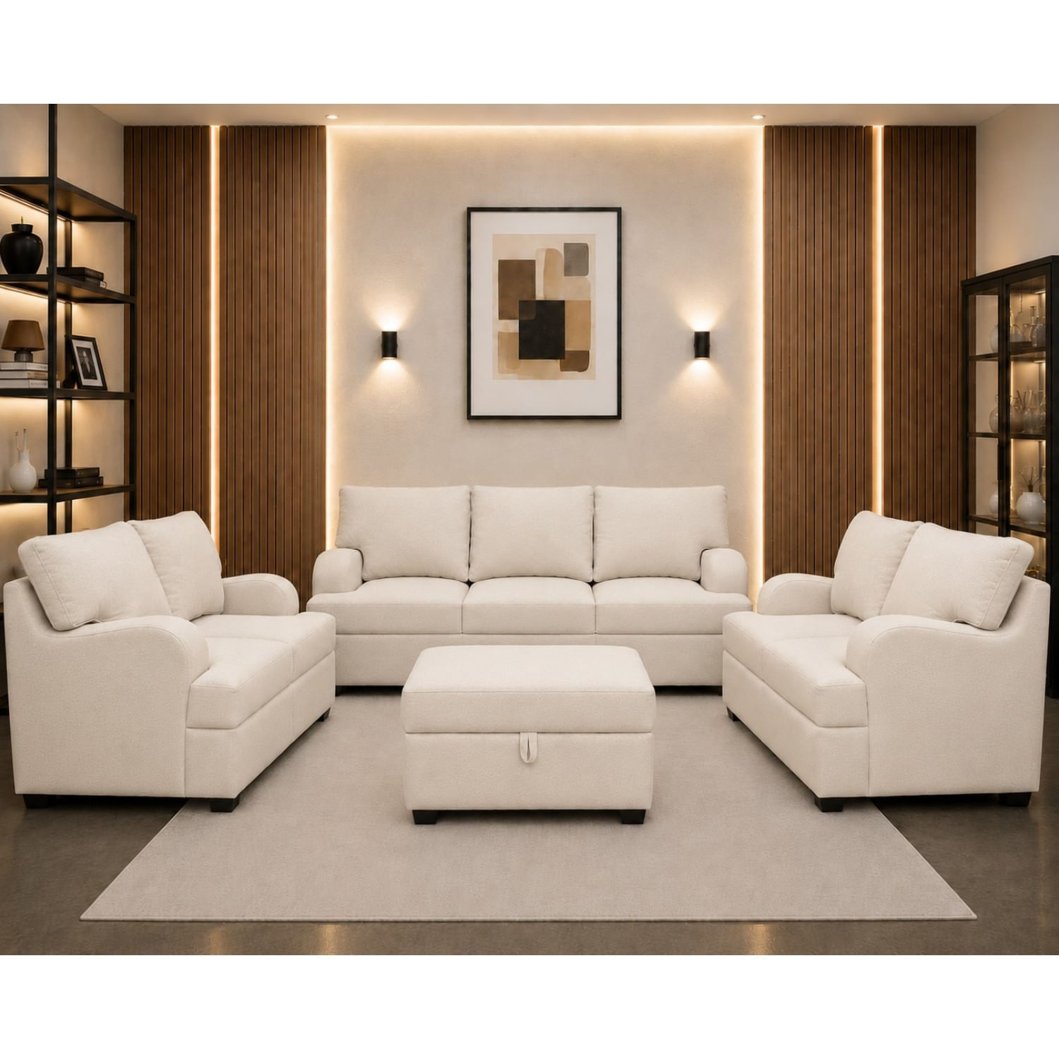 Juego de Sala Rumi Ivory 321 Banqueta Baúl 2
