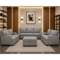 Juego de Sala Rumi Gris 321 Banqueta Baúl