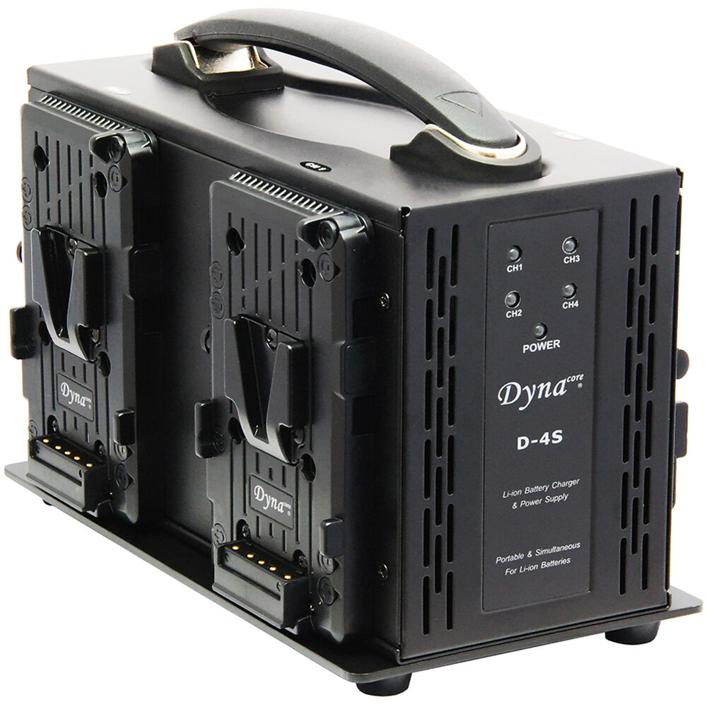 Dynacore Cargador Cuádruple Portátil para Baterías V-Mount 16.8V 2.5A con Mango Ergonó