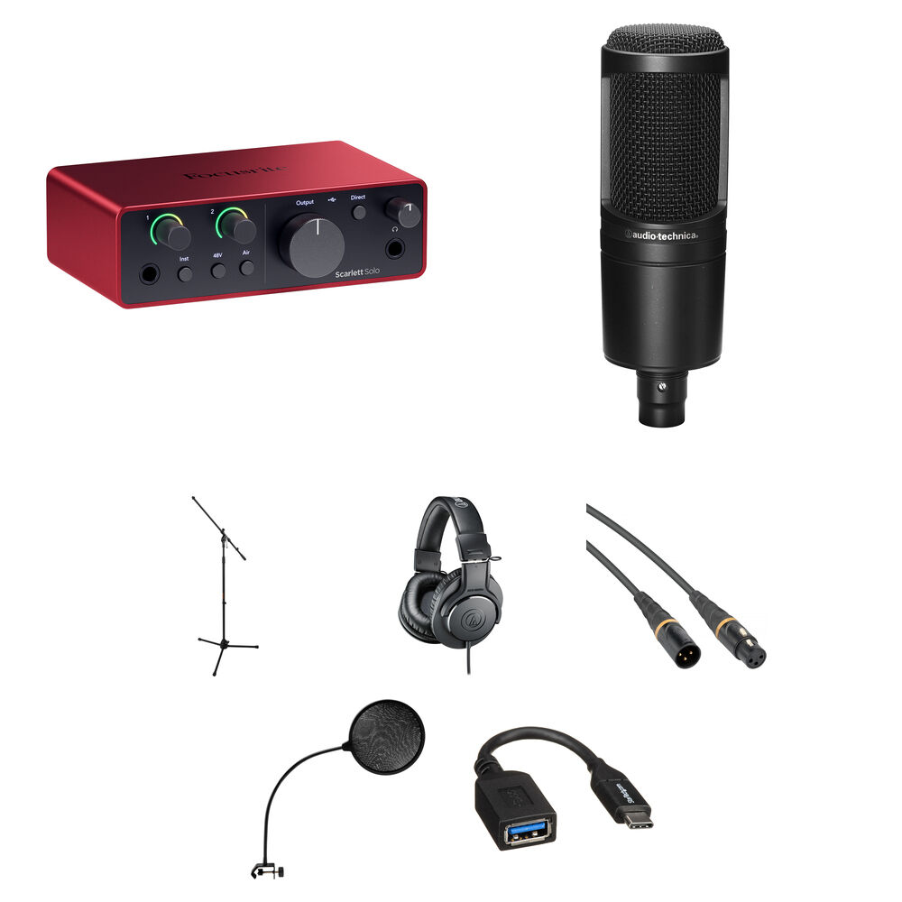 Focusrite Scarlett Solo USB-C Audio Interface (4ta Generación) con Micrófono Condensador
