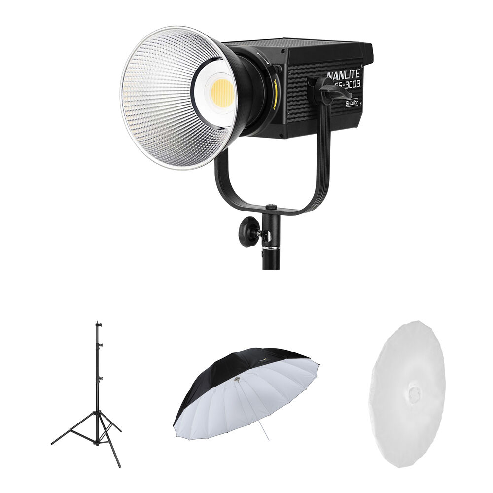 Nanlite Kit de Iluminación Bundle of Joy con Monolight FS-300B, Paraguas Parabólico de 7