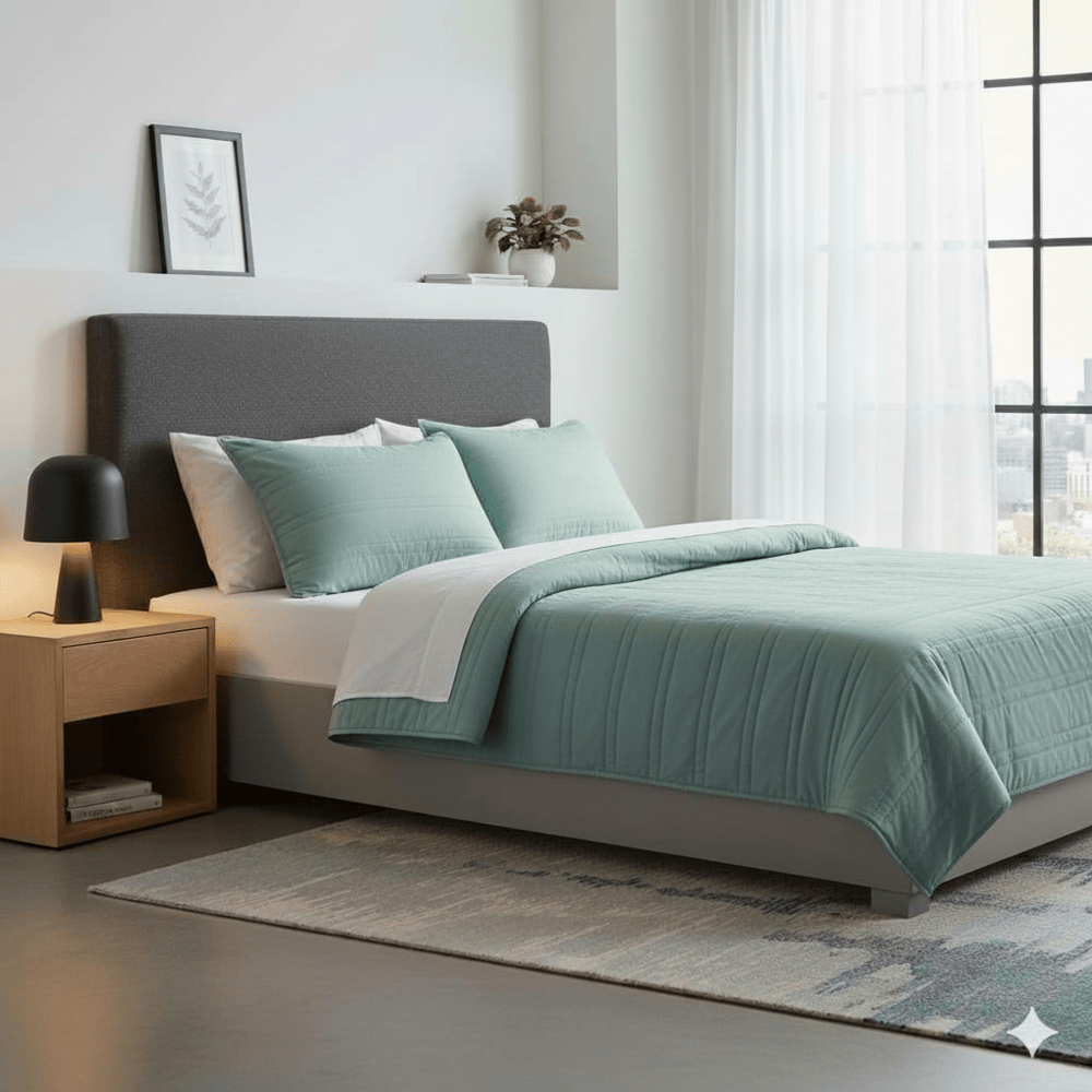 Cubrecama Algodón 220 hilos Verde con Funda Sham 1.5 plz Free Home Premium