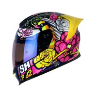 Casco Integral SHAFT SH-502SP Flower Azul Amarillo Talla XL Certificado DOT para Moto Premium Diseño