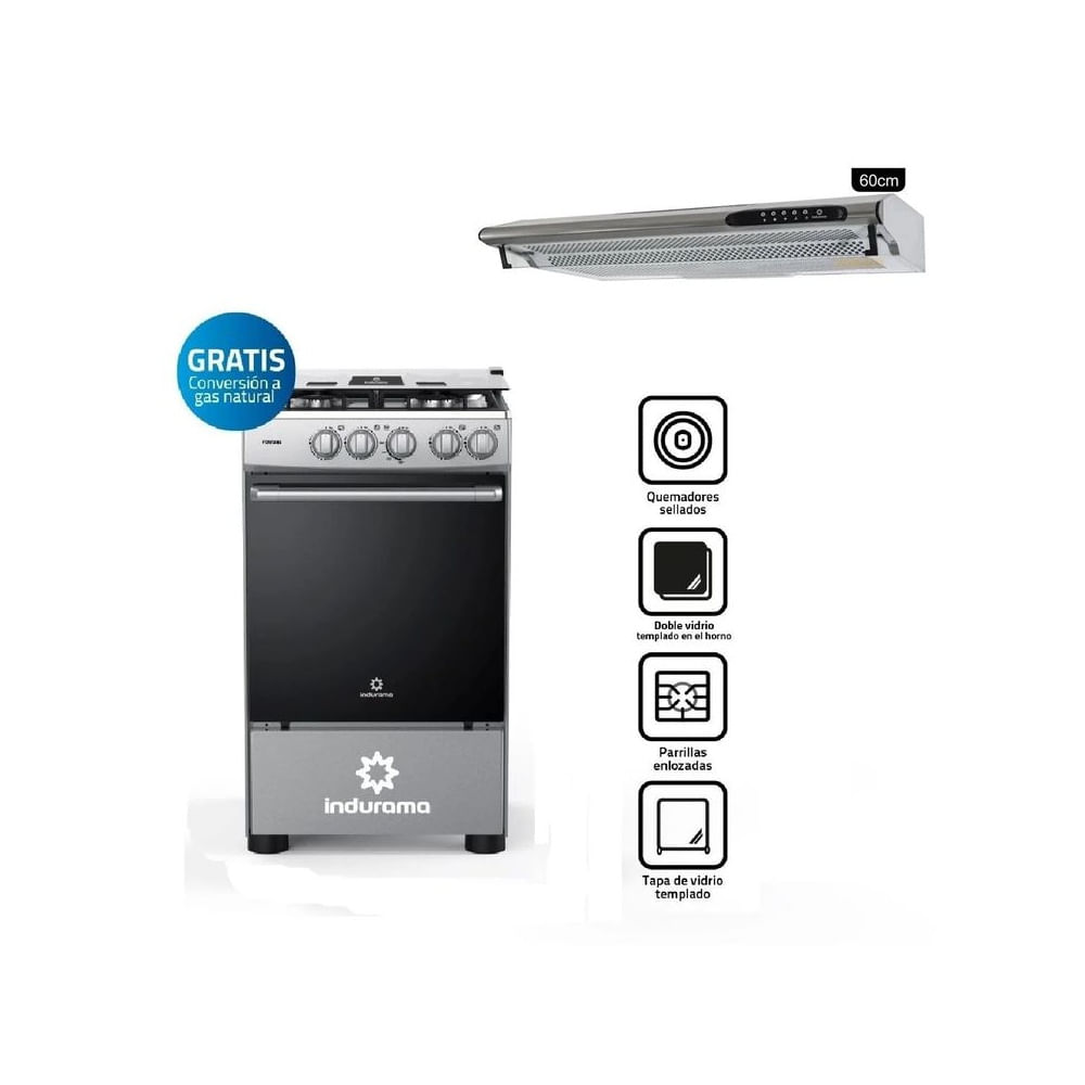 COMBO INDURAMA COCINA FONTANA Y CAMPANA CEI-602CRP