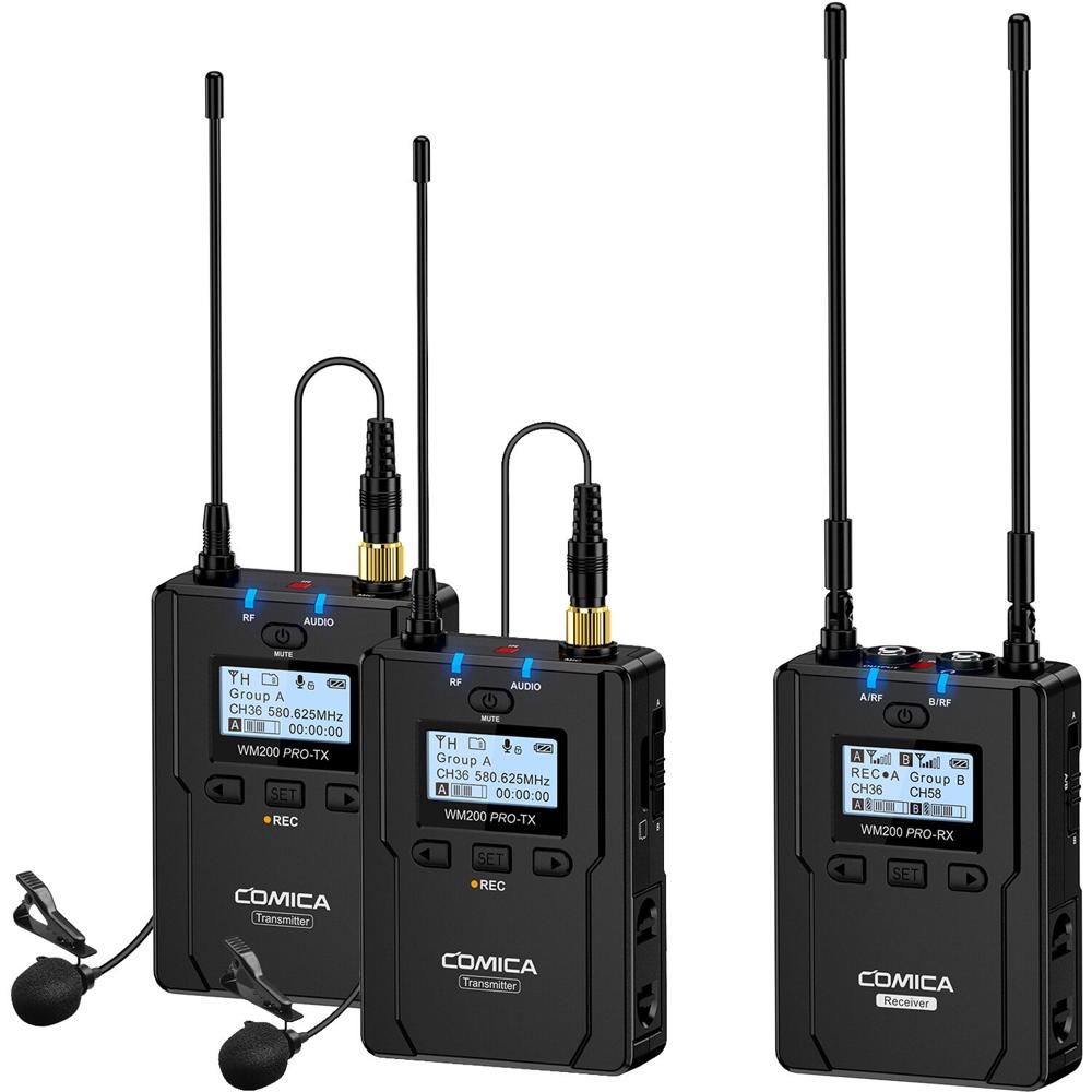 Comica Audio CVM-WM200A PRO Sistema Inalámbrico de Micrófono Lavalier Omni para 2 Person